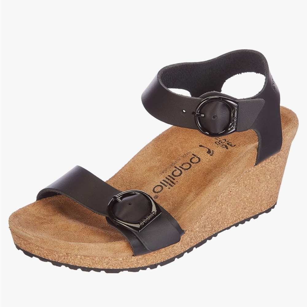 Birkenstock Papillio Soley wedge sandal, black leather, size 37